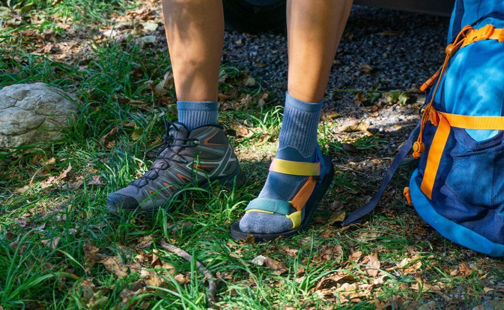 Hiking boots and hiking sandals